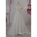 off shouder short sleeves A line lace with beading bodice tulle skirt wedding gowns